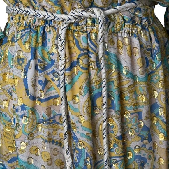 Shoshanna Giada Metallic Dot Floral Silk  Dress | Size 6 - Picture 6 of 12